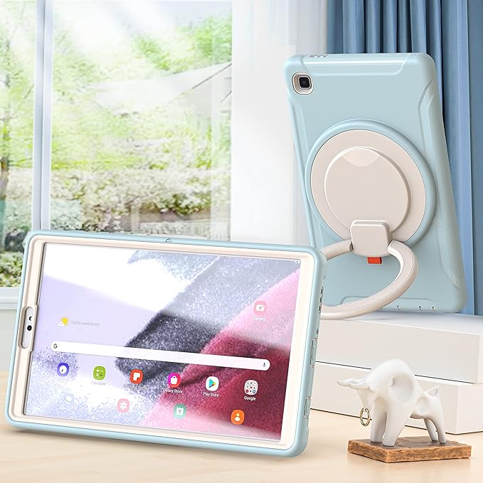 Shockproof Case for Samsung Galaxy Tab A7 Lite 8.7 Tablet Techcircle Rotating Stand Handle Heavy Duty Bumper Hybrid Cover Protective Case for Galaxy Tab A7 Lite (2021) SM-T220/T225 Baby Blue
