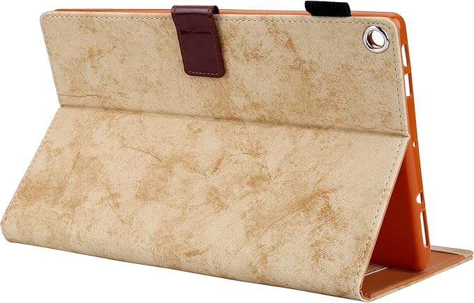 Folding Case for Amazon Fire HD 10 9th/7th/5th Gen Techcircle Smart Flip [Wake/Sleep] Solid PU Leather Protective Cover for All-New Kindle Fire HD 10.1 inch Tablet 2019/2017/2015 Release Beige