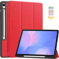 Case for Samsumg Galaxy Tab S10 FE+/S10 FE Plus 13.1 Inch 2025 (Model: SM-X620/SM-X626B) Trifold Stand Smart Cover with S Pen Holder [Auto Wake/Sleep] PU Leather Soft TPU Bumper Shell Red