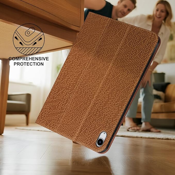 Leather Case for iPad Air 11 Inch M3 2025/ M2 2024iPad Air 10.9 Inch Case 5th/4th Gen. 2022/2020 Full Grain Leather CoverProtective Smart Folio with Auto Sleep/Wake Brown Stripe