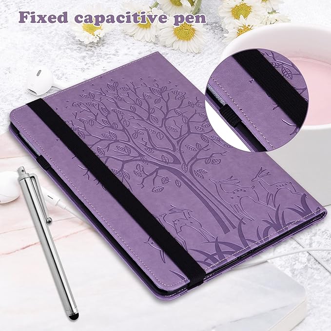 ALILANG for Kindle Fire Max 11 Case (13th Generation 2023 Release) Tree Embossed PU Leather Card Slot Shockproof Smart Cover for Kindle Fire Max 11 2023 Tablet Case -Purple