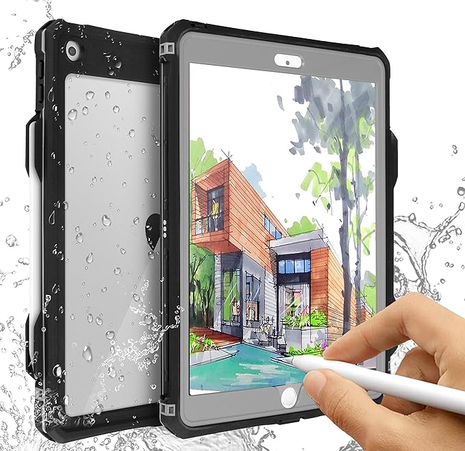 ipad 10.2 Waterproof Case 2021/2020/2019ACase iPad 7th/iPad 8th/iPad 9th Generation IP68 Waterproof ipad 10.2 Cover with Strap Stand Pencil Holde Built-in Screen Protector Rugged Shockproof Case