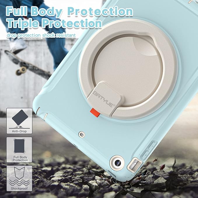 BATYUE Shockproof Case for iPad mini 1/2/3 (2012/2013/2014) - 360° Multi-Angle Stand (Portrait &amp Landscape) &amp Grip Multi-Scene for All Ages Frozen Blue