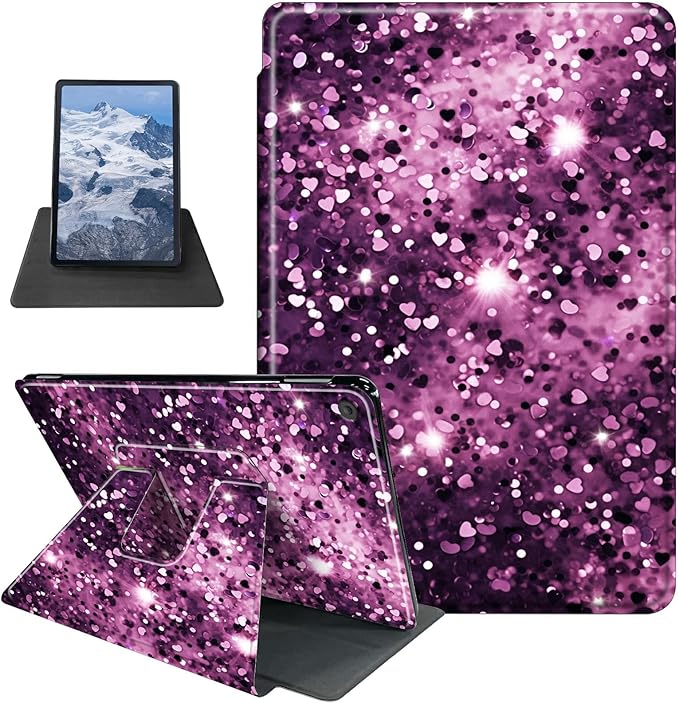 Case for iPad 10.2 Case iPad 9th/iPad 8th/iPad 7th Generation 2021/2020/2019 Purple Leopard Print Glitter Theme 360 Degree Rotating Stand Protective Cover with Auto Sleep/Wake for iPad 10.2 Tablet