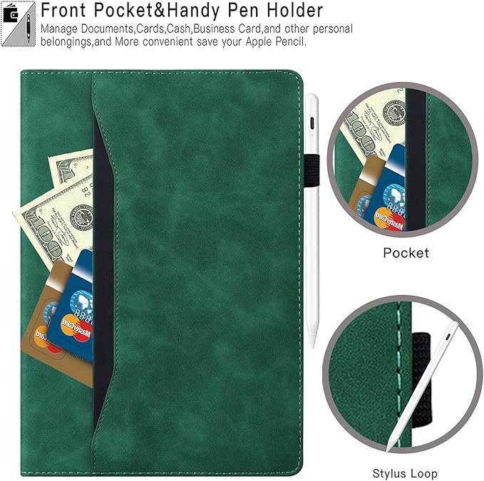 Flip Case for Samsung Galaxy Tab S10 FE+ Plus 2025 13.1 inch PU Leather Stand Soft Back Smart Auto Wake/Sleep CoverAdjustable Stand Shell w/Card Slots/Pen Holder/Front Pocket - Green