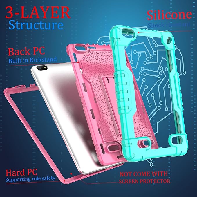 Case for BLU M8L 2022BLU M8L Plus 8 inch Tablet - [Built-in Kickstand] Anti Slip Kids Friendly Shockproof Silicone Protective Cover with Screen Protector (Green/Pink/2 PCS)