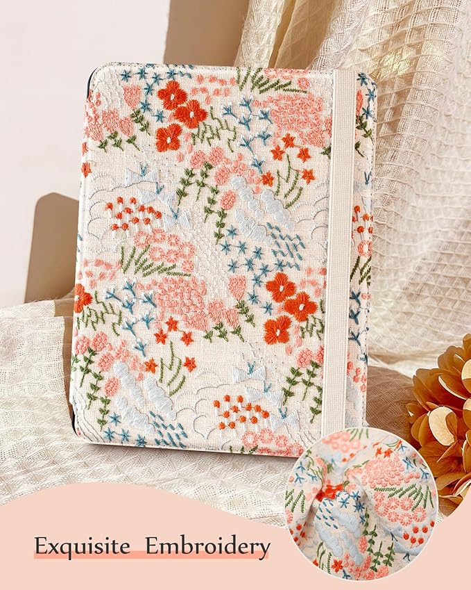for iPad 9th/8th/7th Generation Case 10.2'' - for Women Girls Cute Embroidered Folio Stand Cover with Pencil Holder &amp Card Slot Girly Floral Flowers Design Aesthetic Cases for iPad 7th/8th/9th