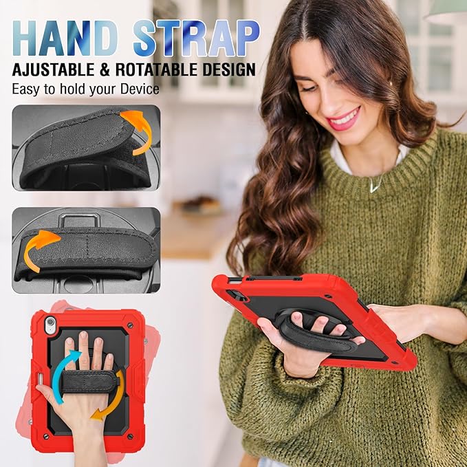 Herize Case Compatible with iPad Air 11 M3/M2 for Kids | Shockproof Case for iPad Air 7th/6th Generation 11 Inch 2025/2024 with Screen Protector Pen Holder Stand Hand/Shoulder Strap