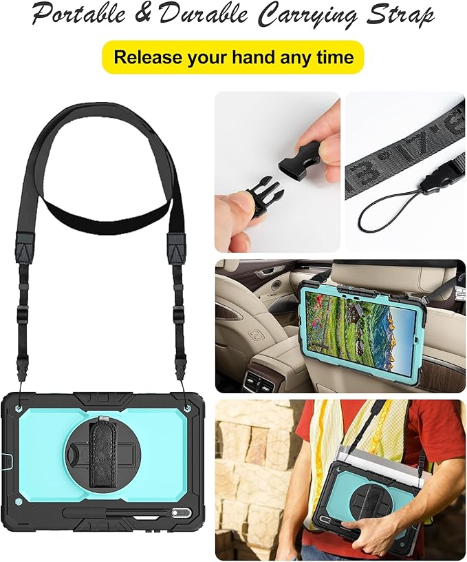 Case for Samsung Galaxy Tab S8 Plus 2022/S7 FE/S7 Plus 5G 12.4-inch Tablet Case Protective [with Screen Protector] Rotatable Kickstand S Pen Holder Hand/Shoulder Strap (SkyBlue)