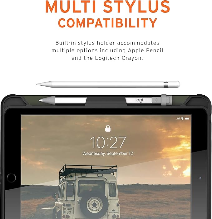 URBAN ARMOR GEAR UAG iPad 10.2 Case 9th Generation 2021 iPad 8th Generation 2020 Case Scout Rugged Heavy Duty Protective Cover Multi-Angle Viewing Folio Stand with Pencil Holder Black/Olive