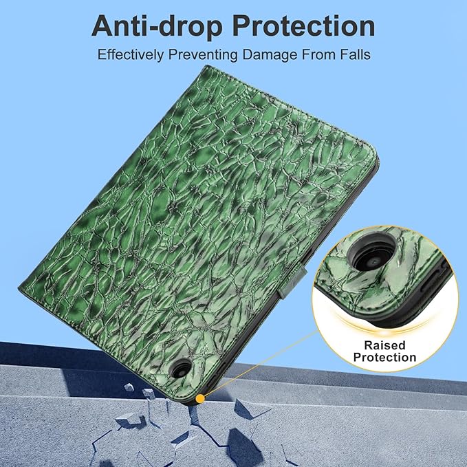 Elegant Case for Samsung Galaxy Tab A9 Plus 11 Inch 2023（Model: SM-X210/X216/X218） Premium Leather Crocodile Cover | Stand | Card Pockets| Wrist Strap for Women Girls(Blackish Green)