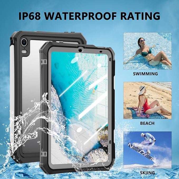 ShellBox Case Fit with iPad mini 7(A17 Pro)/ 6 Generation 2024 Waterproof case Built in Pencil Holder Built-in Screen Protector Full Body Protective Pad Cover for iPad mini 7th/6th 8.3 inch