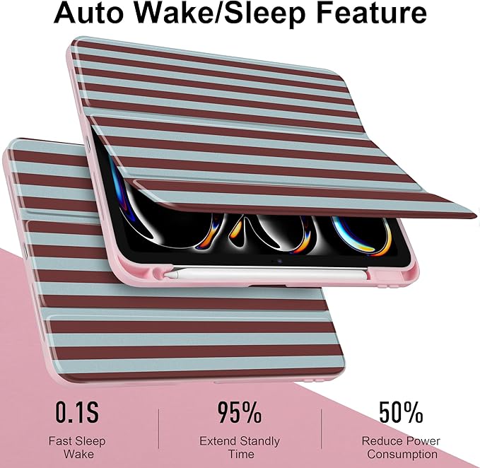 TWOLSKOO Case for iPad Pro 11-inch (M5 2025 / M4 2024) Clear Acrylic Back with TPU Bumper Pencil Holder Trifold Stand Auto Sleep/Wake Burgundy Stripes