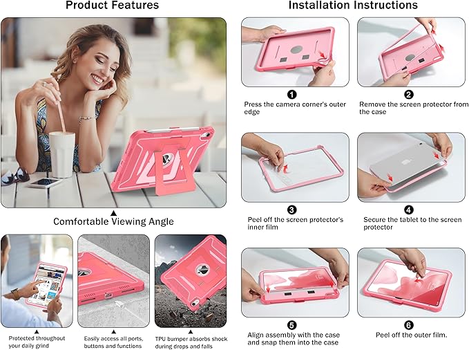 Soke Case for iPad (A16) 11th Generation 11-Inch 2025 /10th Generation 10.9-Inch 2022 with Screen Protector and Multi-Angle Kickstand Rugged Full Body Heavy Duty Protective Cover - Melon Pink