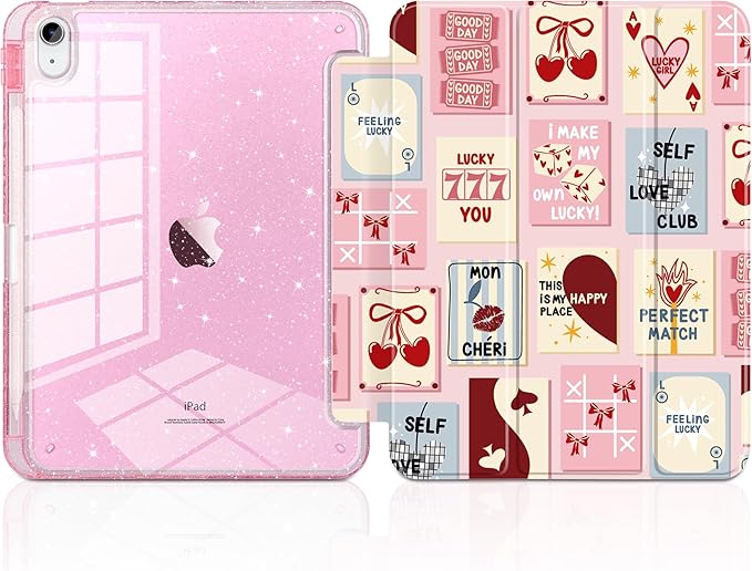 DONGKE for iPad Pro 11 inch Case – Fits M5 2025 / M4 2024 Shockproof Sparkling Glitter Acrylic Back Pencil Holder Trifold Stand Auto Sleep/Wake &amp Touch ID Support - Lucky You