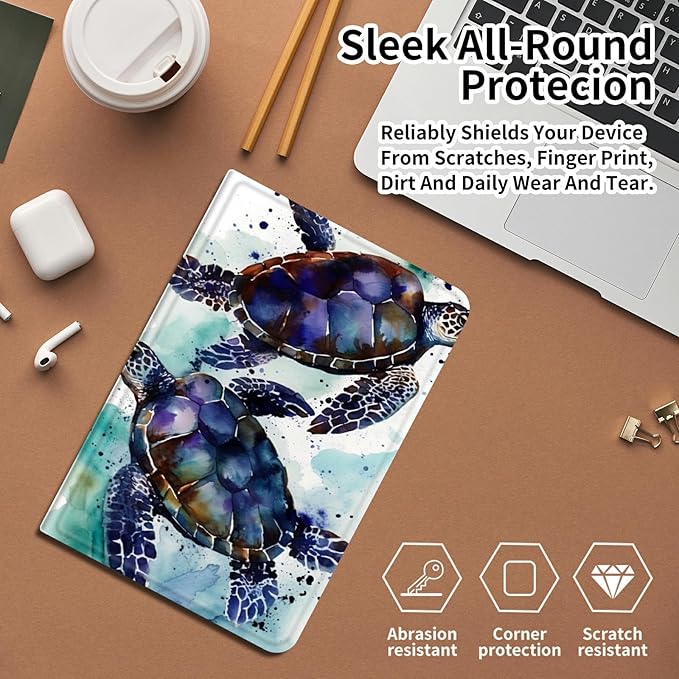 DIGTIALLL Case for iPad A16 11th Generation 11 inch 2025 / i10th Generation 10.9 Inch 2022 PU Leather Smart Premium Stand Protective Cover with Auto Sleep/WakeSea Turtle