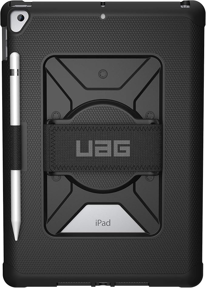 URBAN ARMOR GEAR UAG Designed for iPad 10.2 Case Black 9th Generation 2021 &amp 8th Gen 2020 w/Hand Strap Thin Slim Durable Protective Cover w/Pencil Holder &amp Asset Tag Window Metropolis Series