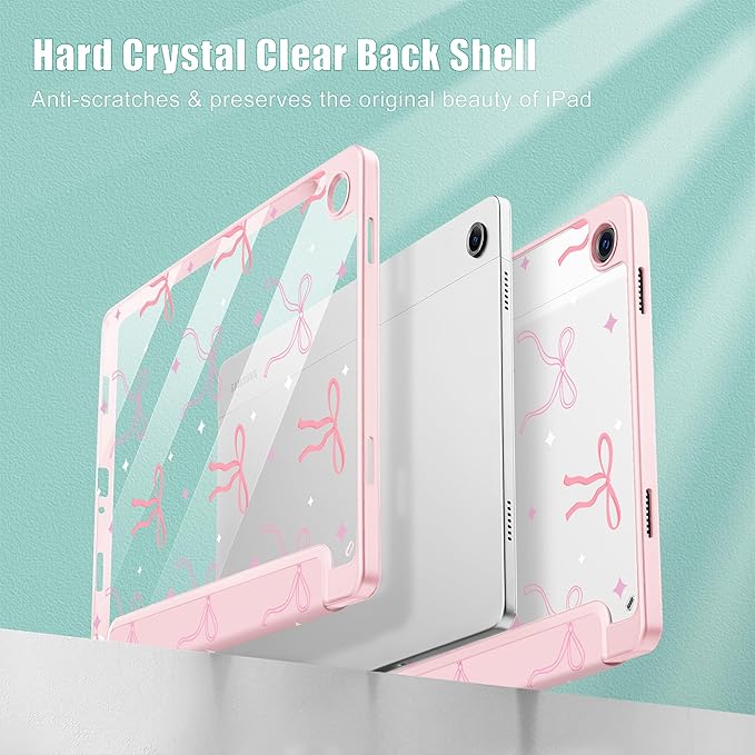 Tuiklol for Samsung Galaxy Tab A9+ Tablet 11” / A9+ Plus 2024 2023Buit-in S-Pen Holder with Clear Protective Cover Transparent Back Shell Auto Wake/Sleep Samsung Tab A9 Plus CoverPink Bows