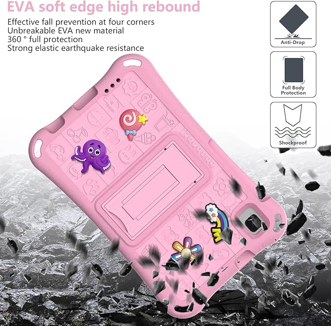 Kids Case for Samsung Galaxy A11(SM-X130/X135) 2025 Tablet 8.7/ Tab A9 8.7 (SM-X110 X115)/Tab A7 Lite 8.7 2021 (SM-T227/T225/T220)/Tab A 8 2019 T290 T295 Shoulder Strap Bumper Pink