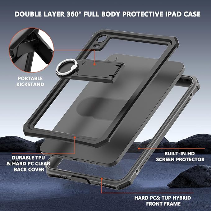 ShellBox Case Fit with iPad mini 7(A17 Pro)/ 6 Generation 2024 Waterproof case Built in Pencil Holder Built-in Screen Protector Full Body Protective Pad Cover for iPad mini 7th/6th 8.3 inch