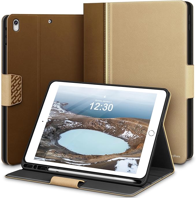KingBlanc Case for iPad Air (3rd Generation) 10.5 2019 / iPad Pro 10.5 inch 2017 Case with Apple Pencil Holder Vegan Leather Smart Cover Auto Sleep/Wake Multi-Angle Folding Stand Beige
