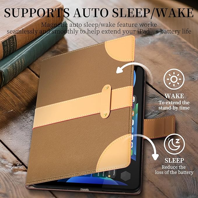 Case for iPad A16 11th Gen 11 InchiPad 10th Gen. 10.9 InchLeather Folio Cover with Auto Wake/Sleep Adjustable StandMagnetic Buckle Closure Protection Case-Single Strap Yellow Brown