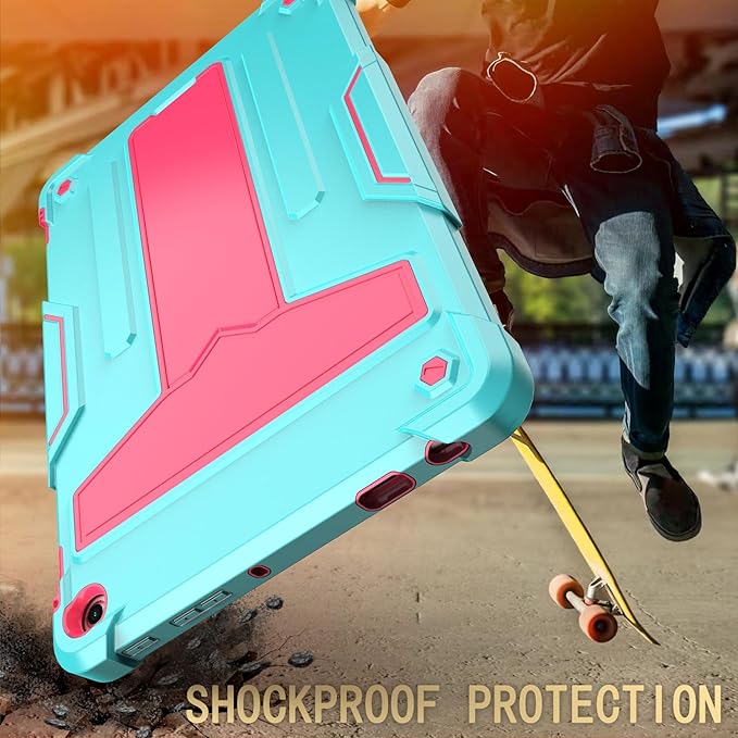 Case for Amazon Fire HD 10 Tablet 10.1 Inch Display (13th Generation 2023 Released) - Heavy Duty Hybrid Kickstand Case Cover + 1 Screen Protector and 1 Random Stylus (Teal/Pink)