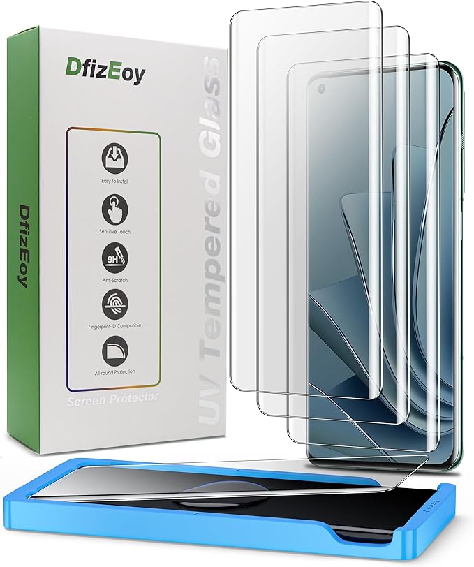 UV Screen Protector for OnePlus 10 Pro - 3 Pack Tempered Glass [9H Scratch Resistant] Sensitive Touch Fingerprint-ID Compatible [Easy to Install] With Alignment Frame