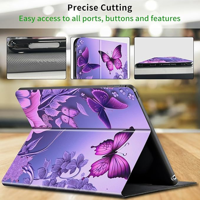Case for All-New Kindle Paperwhite 12th Generation 7 inch 2024 &amp Kindle Colorsoft Signature Edition 2024 Lightweight Protective Smart Stand Cover with Auto Wake Sleep - Pink Flowers Purple Butterf