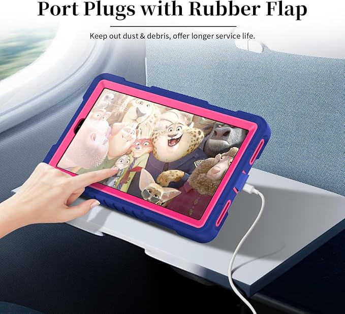 for Walmart Onn 8 inch Gen 4 2024 Model Tablet Case with 2 Pcs Screen ProtectorHeavy Duty Kids Shockproof Stand Shoulder Strap Case for Walmart Onn 8 2024 Model:100135923 (Navy/Pink)