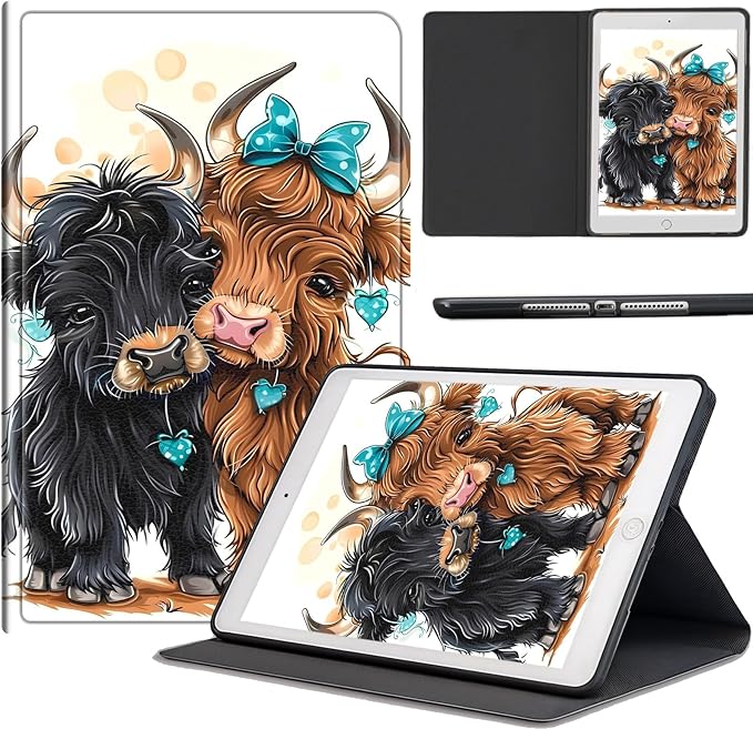 Case for Samsung Galaxy Tab S10 Lite / S10 FE / S9 FE 10.9-Inch Slim PU Leather Multiple-Angles Stand Full-Body Cover with Auto Wake/Sleep for Galaxy Tab 10.9 Cute Cow