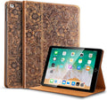 Gexmil Case for iPad 9.7 Inch 2018/2017 applies Cowhide Folio Cover for iPad 6th Gen / 5th Gen Genuine Leather case Also applies to iPad Air 2 / iPad Air (Pattern-Brown)