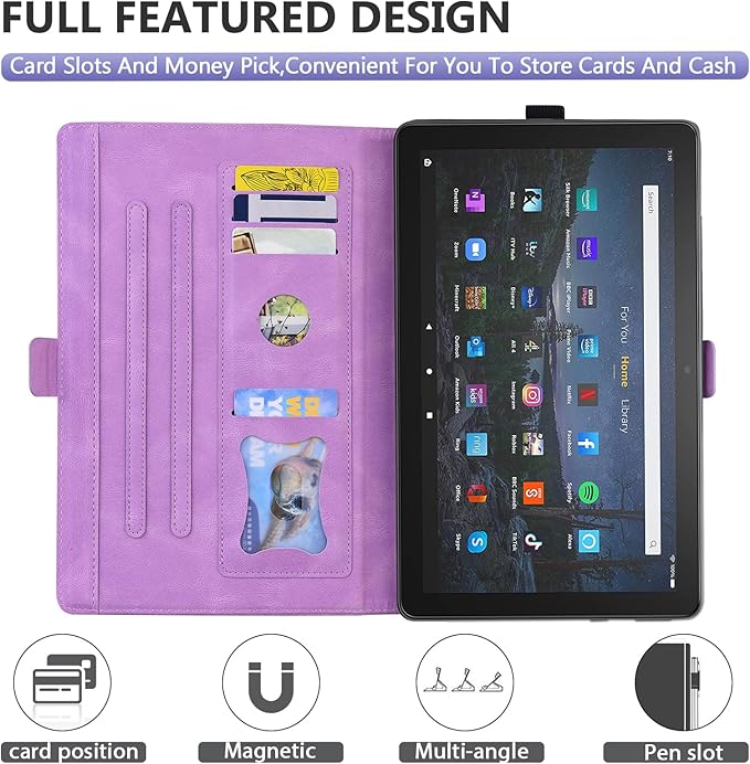 Dteck Case for All-New Amazon Fire HD 10 Tablet 13th Generation 2023 10.1 HD 10 &amp 10 Plus Tablet 11th Generation 2021 CoverMulti-Angle Stand Slim Folio Shockproof Protective Wallet Case Purple