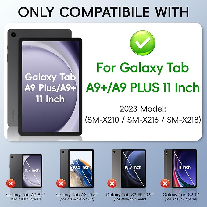Case for Samsung Galaxy Tab A9+/A9 Plus Case 11 Inch with Screen Protector/360° Rotating Stand/Pen Holder/Shoulder Strap Shockproof Cover for Tablet A9+ 5g (Colorful Purple)