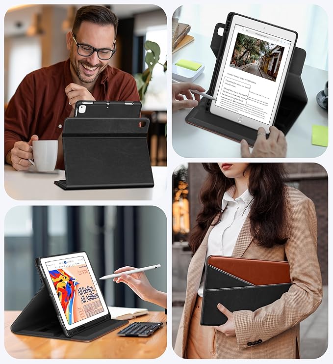 DTTO for iPad 6th / 5th Generation 9.7 Inch (2018/2017) iPad Air 2 / Air 1 Case 360 Degree Rotating Premium Leather Folio Stand Cover with Pencil Holder Black Brown