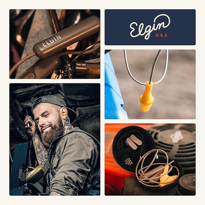 Elgin Ruckus Wireless Bluetooth Earplug Headphones 25 dB NRR Noise Canceling Mic 12-Hour Battery IP65 Sweatproof Compliant with OSHA Hearing Safety Standards
