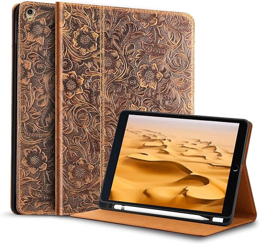 Gexmil Leather Case for iPad air 10.5 Inch (3rd Gen.2019)iPad Pro 10.5 Inch(2017) with Built-in Apple Pencil HolderPremium Cowhide Folio CoverFloral Brown