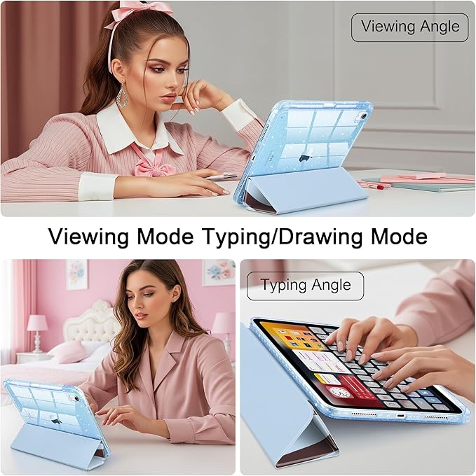 DONGKE for iPad Pro 11 inch Case – Fits M5 2025 / M4 2024 Shockproof Sparkling Glitter Acrylic Back Pencil Holder Trifold Stand Auto Sleep/Wake &amp Touch ID Support - Groovy Swirl