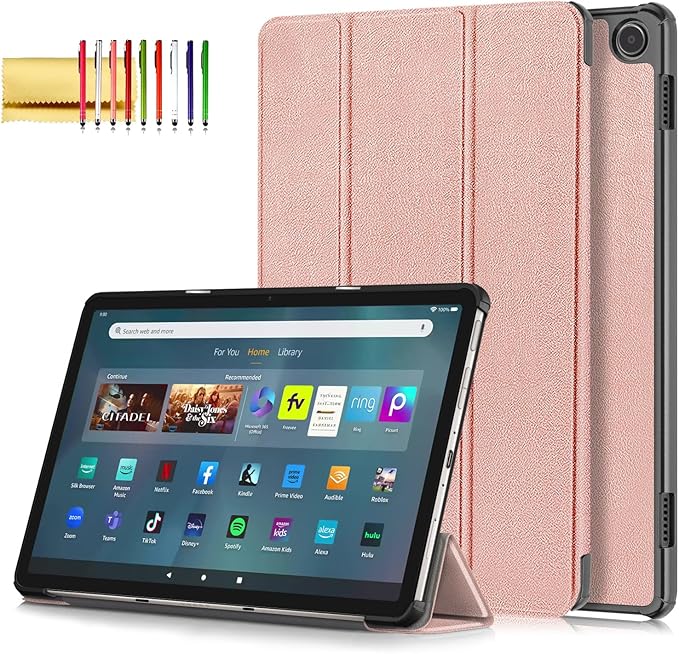 Case for Amazon Fire Max 11 Tablet (13th Generation 2023) Techcircle Slim Lightweight Trifold Stand Magnetic Hard Shell Flip Cover PU Leather Protective Folio Book Cover Rose Gold