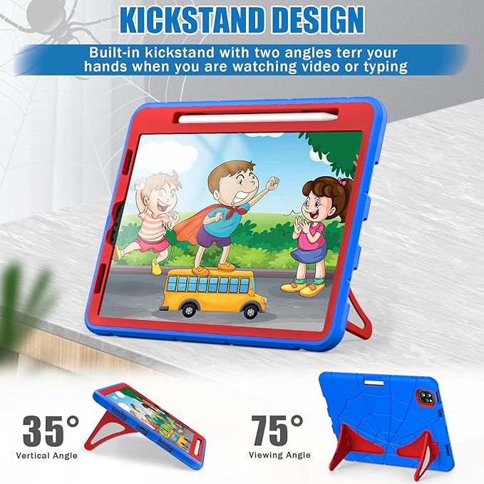 Compatible with Apple iPad Pro 11 inch(2018/2020/2021/2022)/Apple Air 4 10.9(2020)/Air 5 10.9(2022) Tablet CaseLightweight Shockproof Cover for Kids Boys Babies with Kickstand Blue Red
