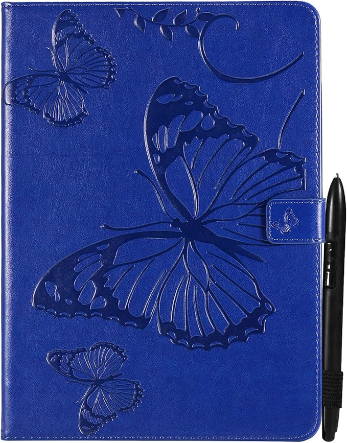 for Kindle Fire HD 10 &amp HD 10 Plus Case 13th/11th Generation 10.1 (2023/2021) Stand Embossed PU Leather Magnetic Wallet Cover with Pencil Holder/Pockets [Auto Wake/Sleep] Blue Butterfly