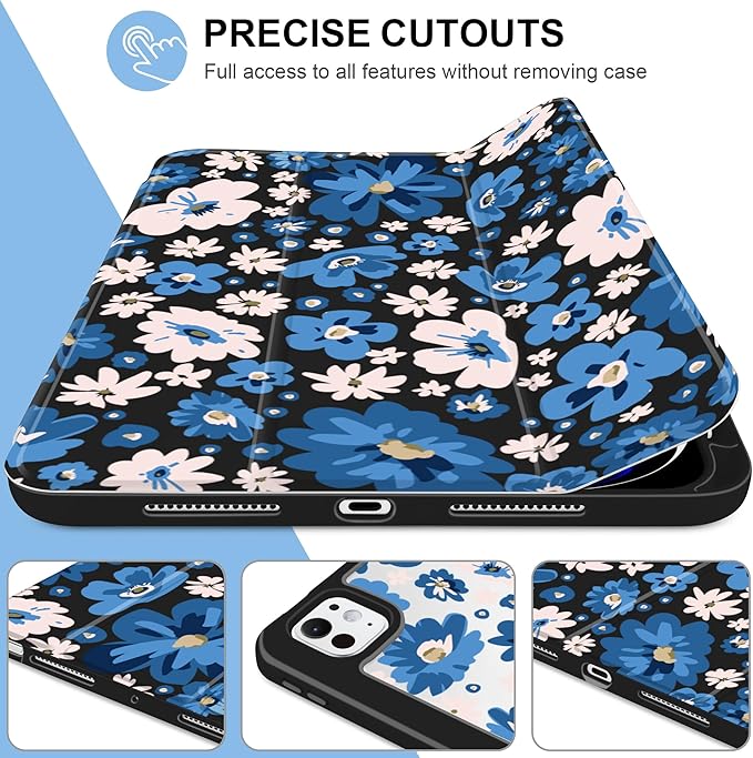 MecBevia Case for iPad Pro 11 inch M5 2025 / M4 2024 (6th/5th Gen) A3357 A3358 A3359 A2836 A2837 A3006 – Built-in Pencil Holder &amp Auto Wake/Sleep Summer Meadow