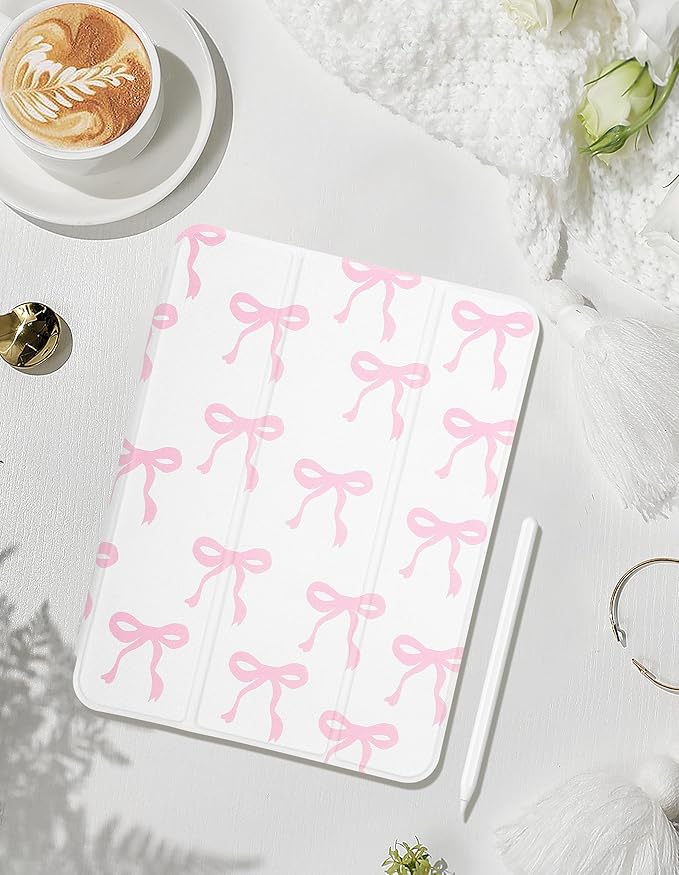 Compatible with iPad 11th (11-Inch A16 2025) iPad 10th (10.9-Inch 2022) Generation Case with Pencil Holder Cute Bow Aesthetic Design Soft TPU Trifold Stand Protective Pink