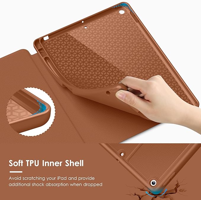 VIKESI Case for iPad 9th / 8th / 7th Generation 10.2 inch (2021/2020/2019 Released)Multiple Angles Magnetic Stand CoverShockproof BackPencil Holderand Auto Sleep/WakeBrown
