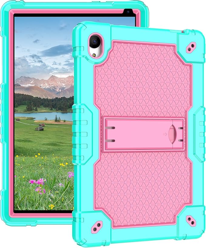 Deomoil for Urao C107/Jeazans OC101/C107 10.1 inch Tablet Hybird Case with Stand with 2 PCS Screen Protector for HiGrace C107/ZOFYWNAS C107/Freeski C107/Pswarfd 10.1 inch Tablet (Green/Pink)
