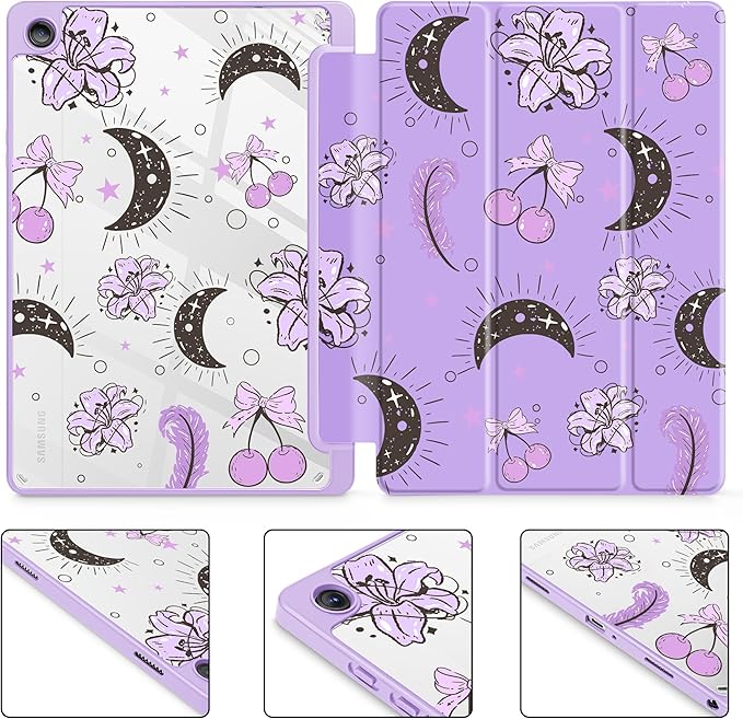 Tuiklol for Samsung Galaxy Tab A9+ Tablet 11” / A9+ Plus 2024 2023Buit-in S-Pen Holder with Clear Protective Cover Transparent Back Shell Auto Wake/Sleep Samsung Tab A9 Plus CoverPurple Flower