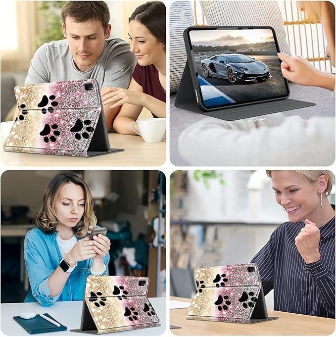 Case for iPad Pro 12.9 6th/5th/4th/3rd Generation 2022/2021/2020/2018 Lightweight TPU Shockproof with Auto Sleep/Wake Cover for 12.9 Inch iPad Pro Black Dog Paw Sparkles