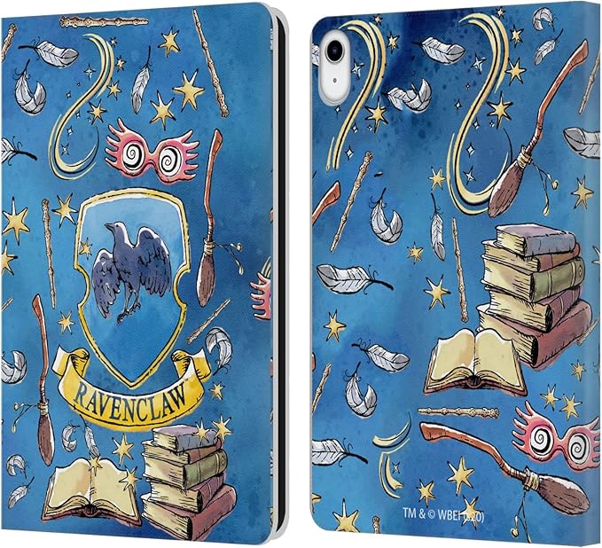 Head Case Designs Officially Licensed Harry Potter Ravenclaw Pattern Deathly Hallows XIII Leather Wallet Case Compatible with Apple iPad 10.9 2022/2025