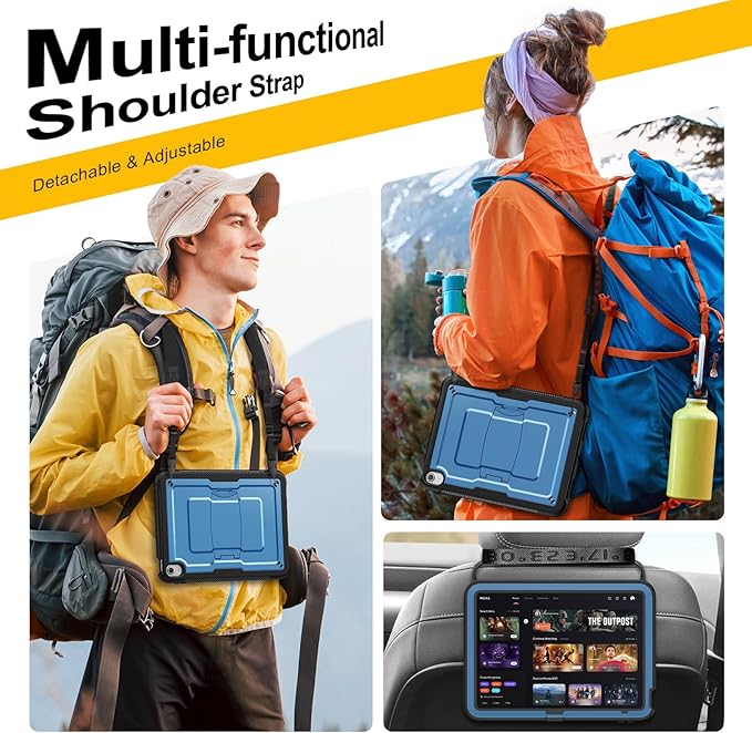 SEYMAC stock Case for iPad (A16) 11th/10th Generation 11''/10.9'' 2025/2022 with Built-in Screen Protector Shoulder Strap Built-in Kickstand Rugged Full Body Shockproof Protective Case Navy Blue