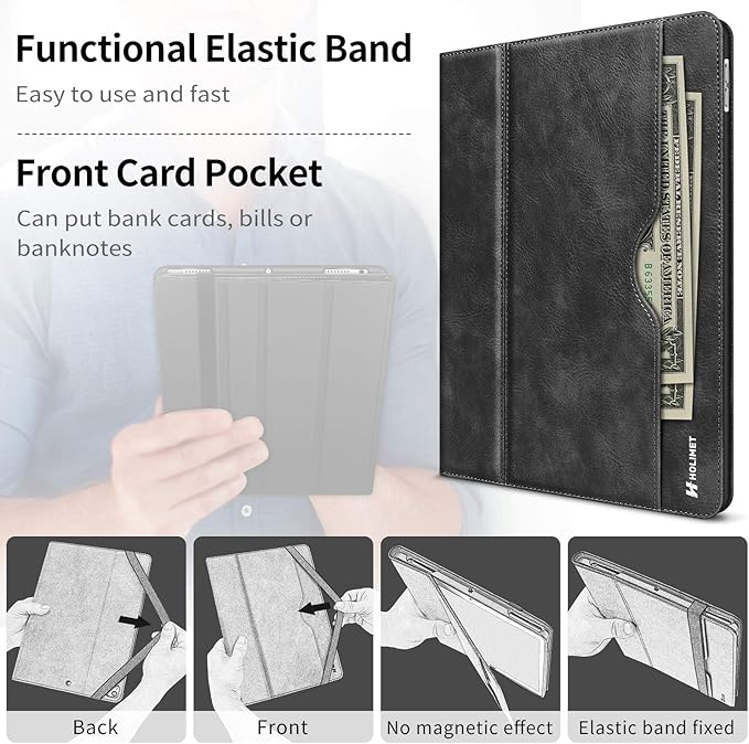 H HOLIMET Case for iPad 9th Generation (2021) iPad 8th/7th Generation2020/2019 with Pencil Holder Multi-Angle Stand PU Leather Shockproof Cover with Pocket Strap Auto Wake/Sleep